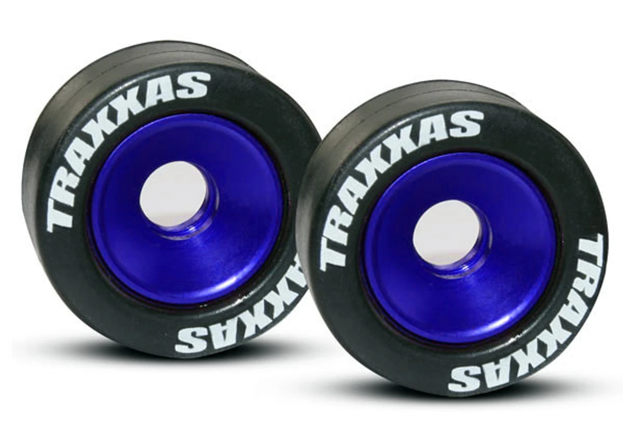 Traxxas 5186A Aluminum Wheelie Bar Wheel Set W/Rubber Tires (Blue) (2) 1 Traxxas 5186A Aluminum Wheelie Bar Wheel Set W/Rubber Tires (Blue) (2)