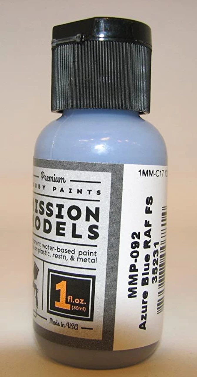 Mission Models MIOMMP-092 Acrylic Model Paint, 1 Oz Bottle, Azure Blue RAF, FS 35231 1 Mission Models MIOMMP-092 Acrylic Model Paint, 1 Oz Bottle, Azure Blue RAF, FS 35231