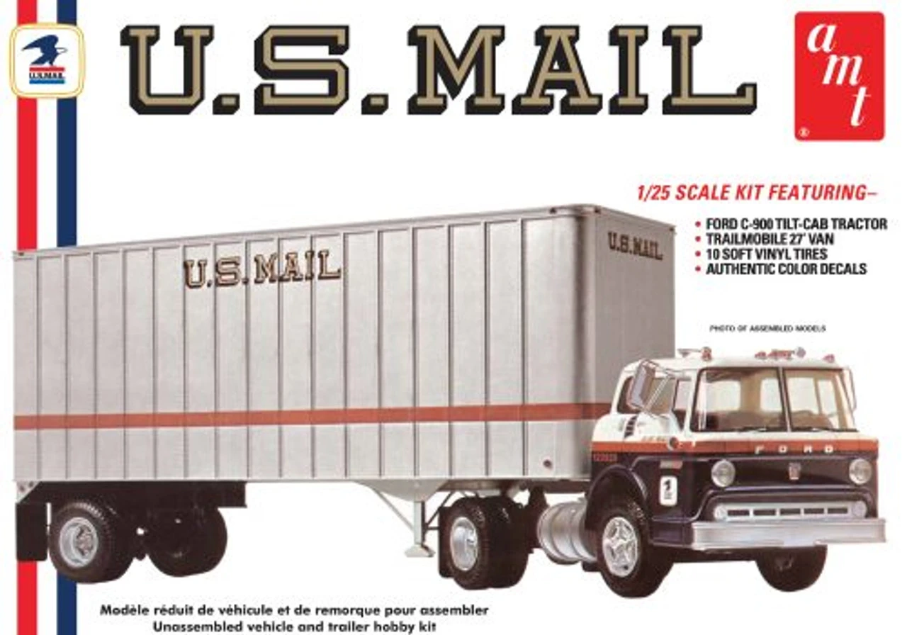 AMT 1326 Ford C900 US Mail Truck W/USPS Trailer 1:25 Model Kit 1 AMT 1326 Ford C900 US Mail Truck W/USPS Trailer 1:25 Model Kit