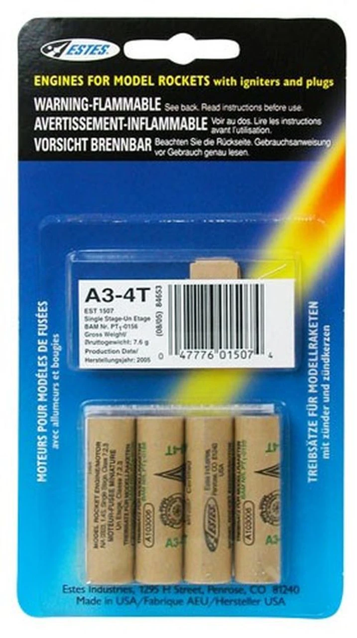 Estes A3-4T Model Rocket Engines (4pk) 1 Estes A3-4T Model Rocket Engines (4pk)