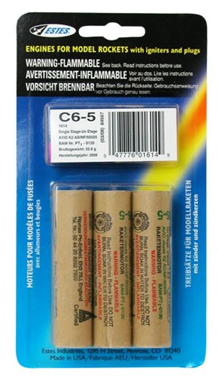 Estes C6-5 Model Rocket Engines (3pk) 1 Estes C6-5 Model Rocket Engines (3pk)