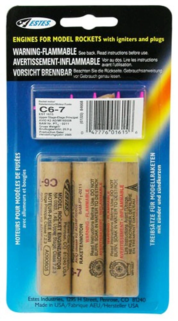 Estes C6-7 Model Rocket Engines (3pk) 1 Estes C6-7 Model Rocket Engines (3pk)