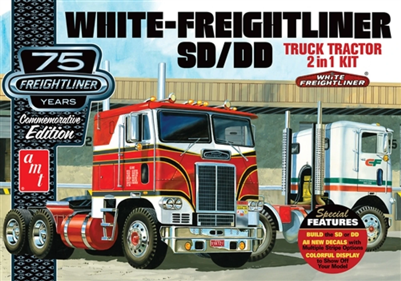 AMT 1/25 White Freightliner 2-in-1 Cabover Semi Tractor Model Kit 1 AMT 1/25 White Freightliner 2-in-1 Cabover Semi Tractor Model Kit